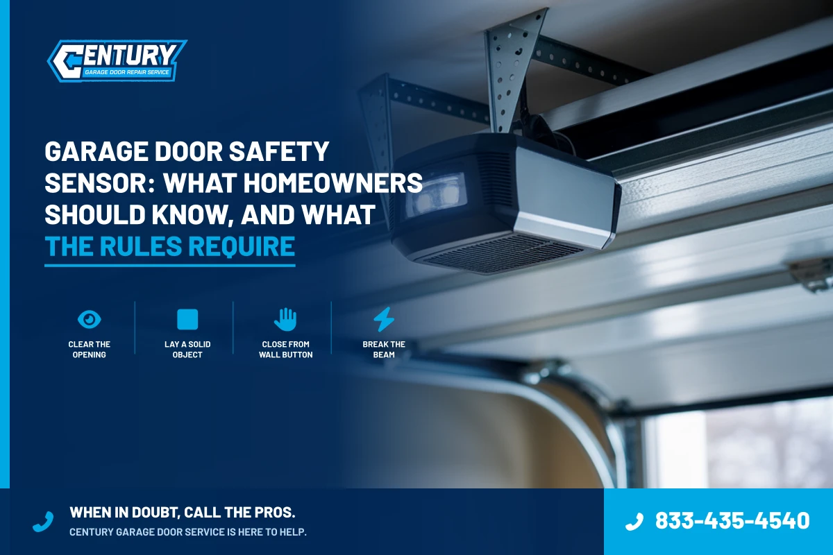 Garage Door Safety Sensor: What Homeowners Should Know, and What the Rules Require - Century Garage Door Service