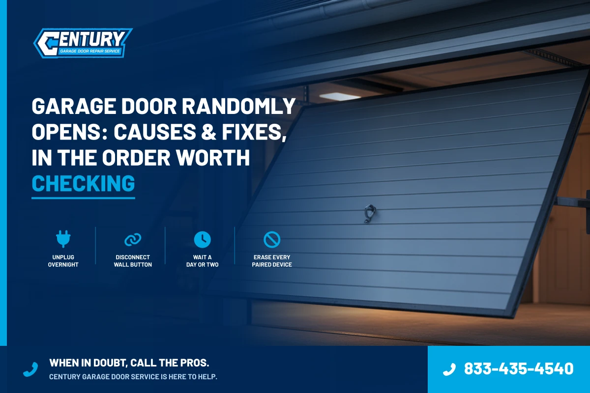 Garage Door Randomly Opens: Causes & Fixes, in the Order Worth Checking - Century Garage Door Service