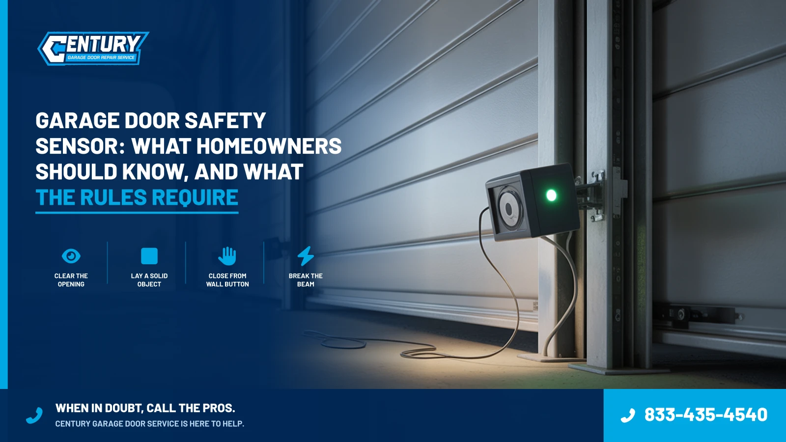 Garage Door Safety Sensor: What Homeowners Should Know, and What the Rules Require - Century Garage Door Service