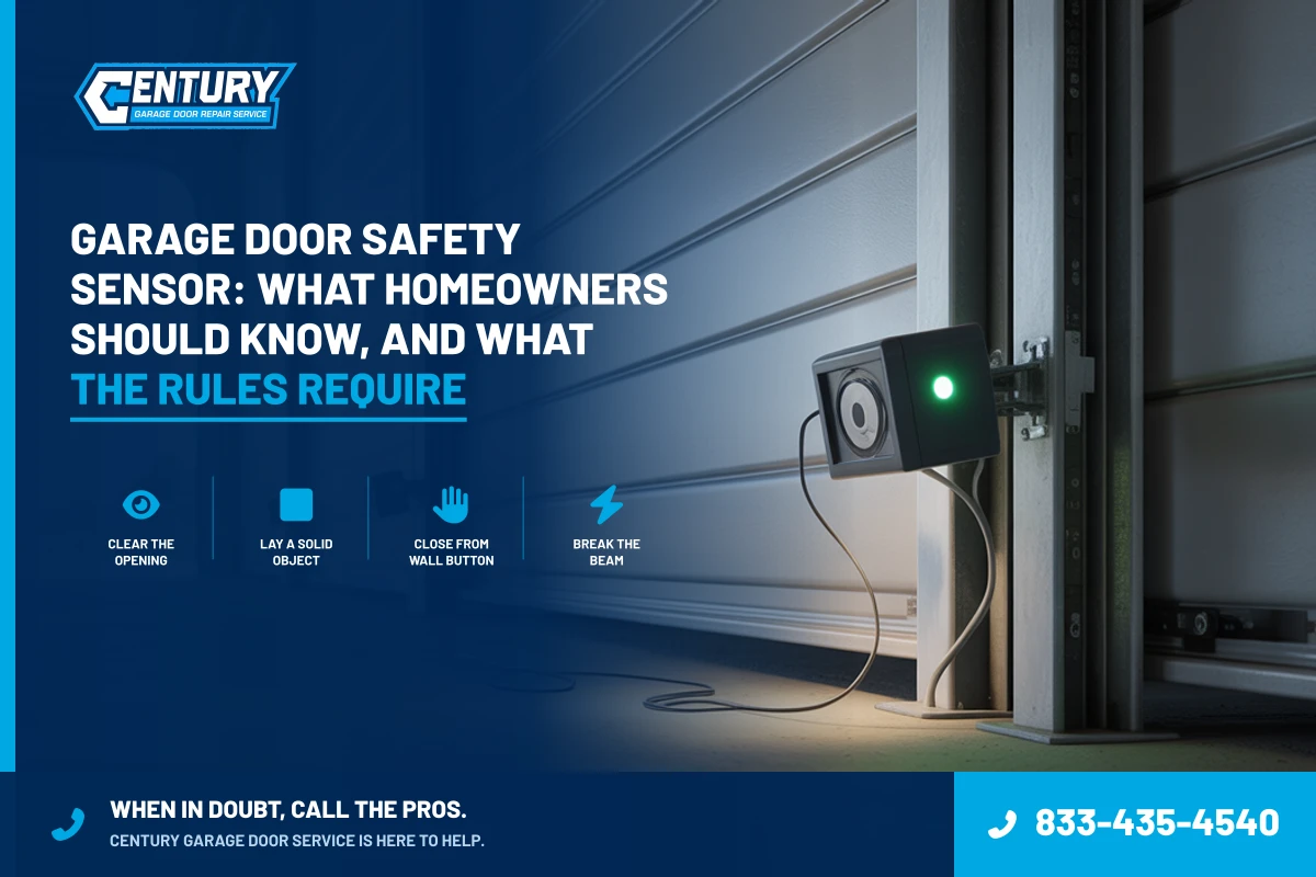 Blog 12 Garage Door Safety Sensor: What Homeowners Should Know, and What the Rules Require - Century Garage Door Service